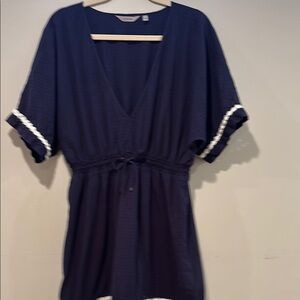 Athleta Navy Midi Dress with White Trim